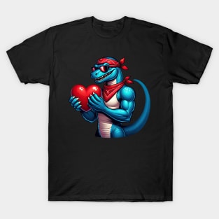 Valentines Day T Rex Dino Love - Heartwarming T-Rex with Bandana Tee Toddler Boys Kids T-Shirt T-Shirt